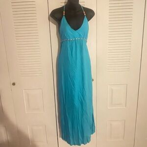 Boho summer beach dress size S adjustable neckline and elastic waist.